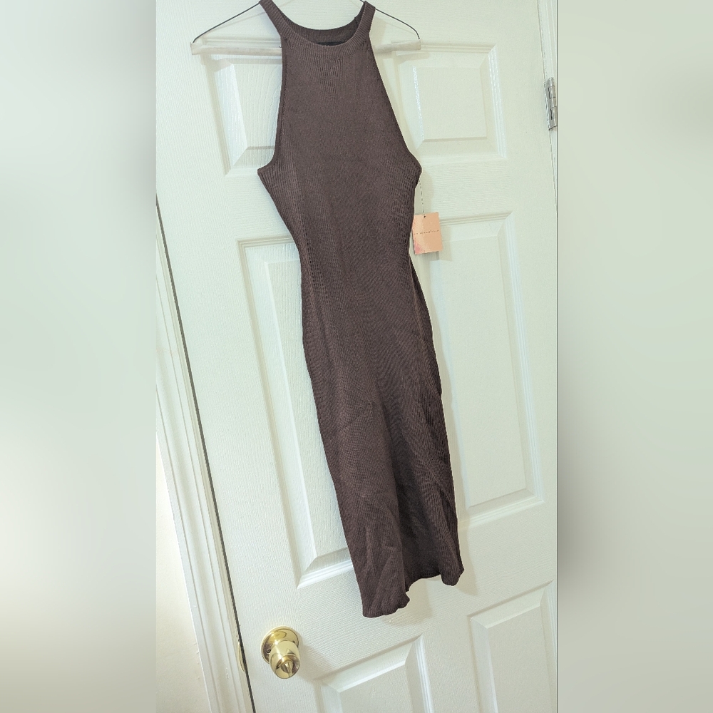 Elegant Brown Stretchy Sleeveless Dress